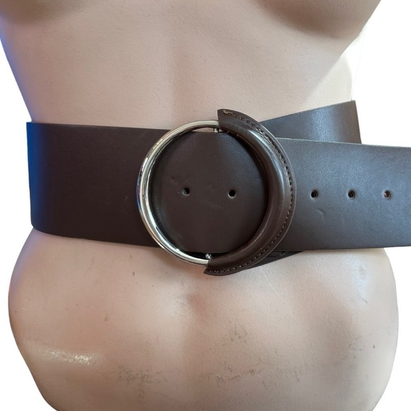 Anne Klein Wide Vegan Leather Circle Buckle Belt L - Picture 1 of 5